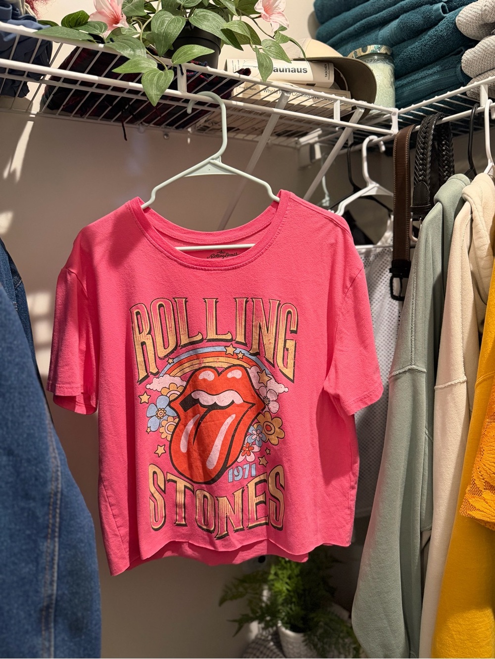 Pink The Rolling Stones Cropped Graphic Tee